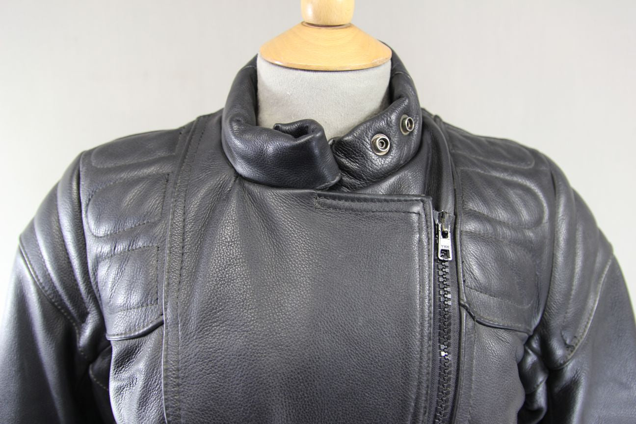 CLASSIC BRITISH MADE BLACK SCOTT LEATHERS BIKER JACKET: SIZE 14