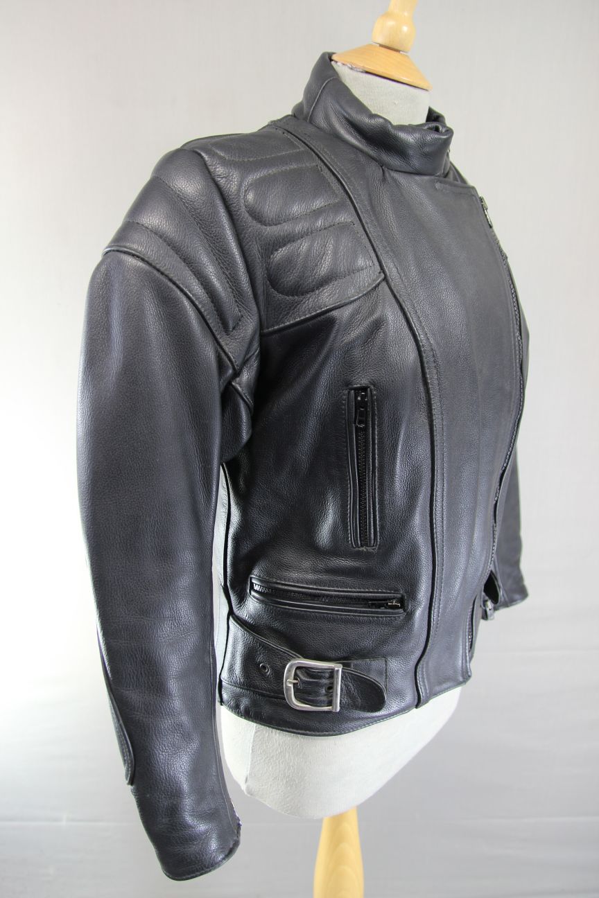 CLASSIC BRITISH MADE BLACK SCOTT LEATHERS BIKER JACKET: SIZE 14