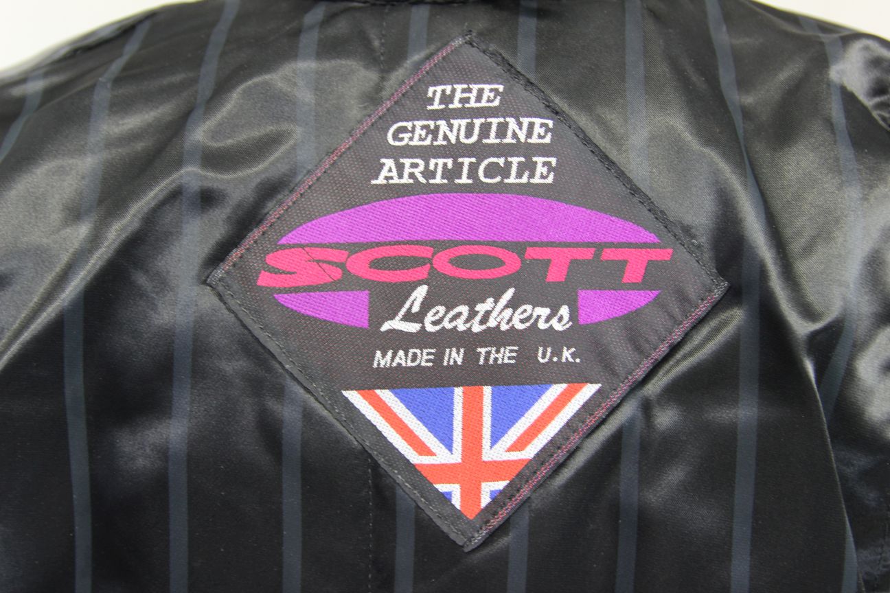 CLASSIC BRITISH MADE BLACK SCOTT LEATHERS BIKER JACKET: SIZE 14