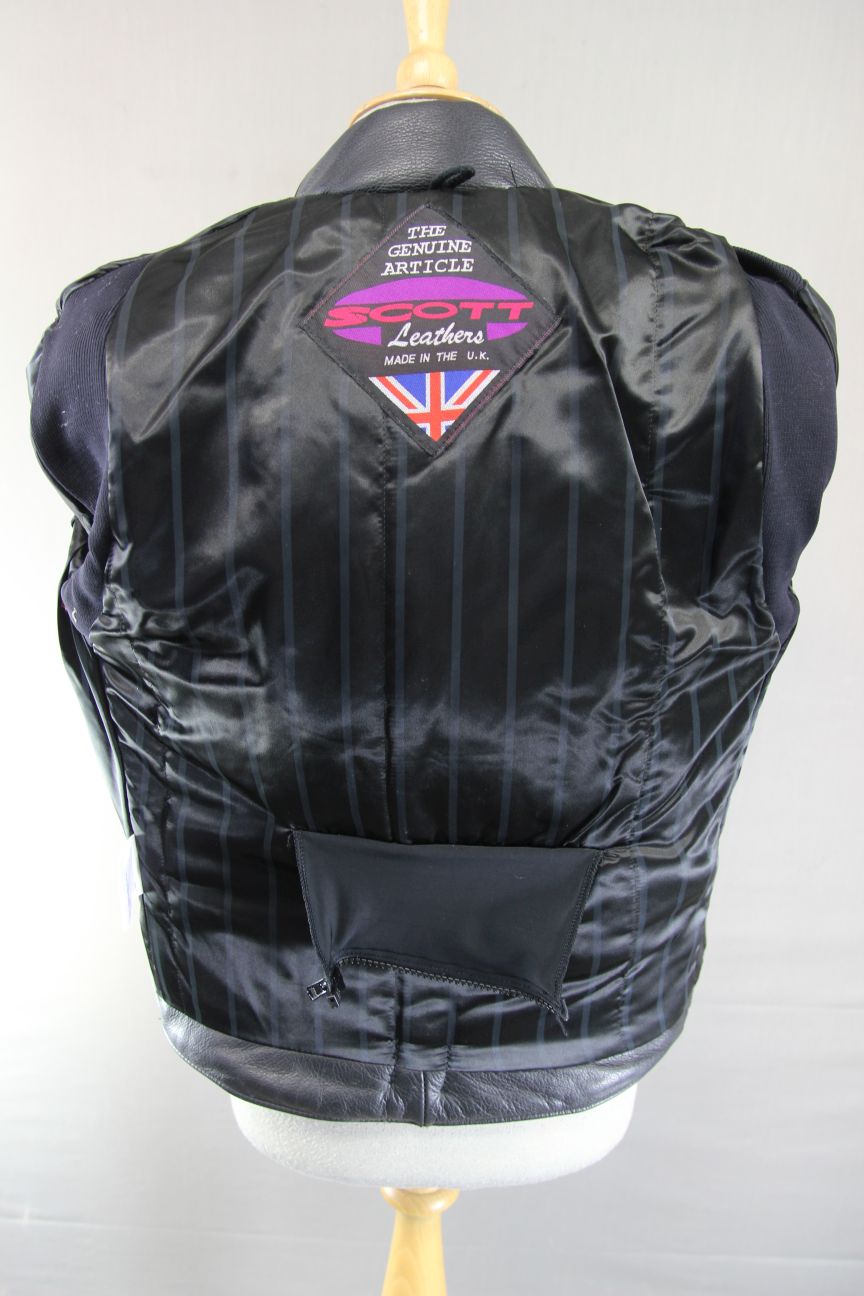 CLASSIC BRITISH MADE BLACK SCOTT LEATHERS BIKER JACKET: SIZE 14