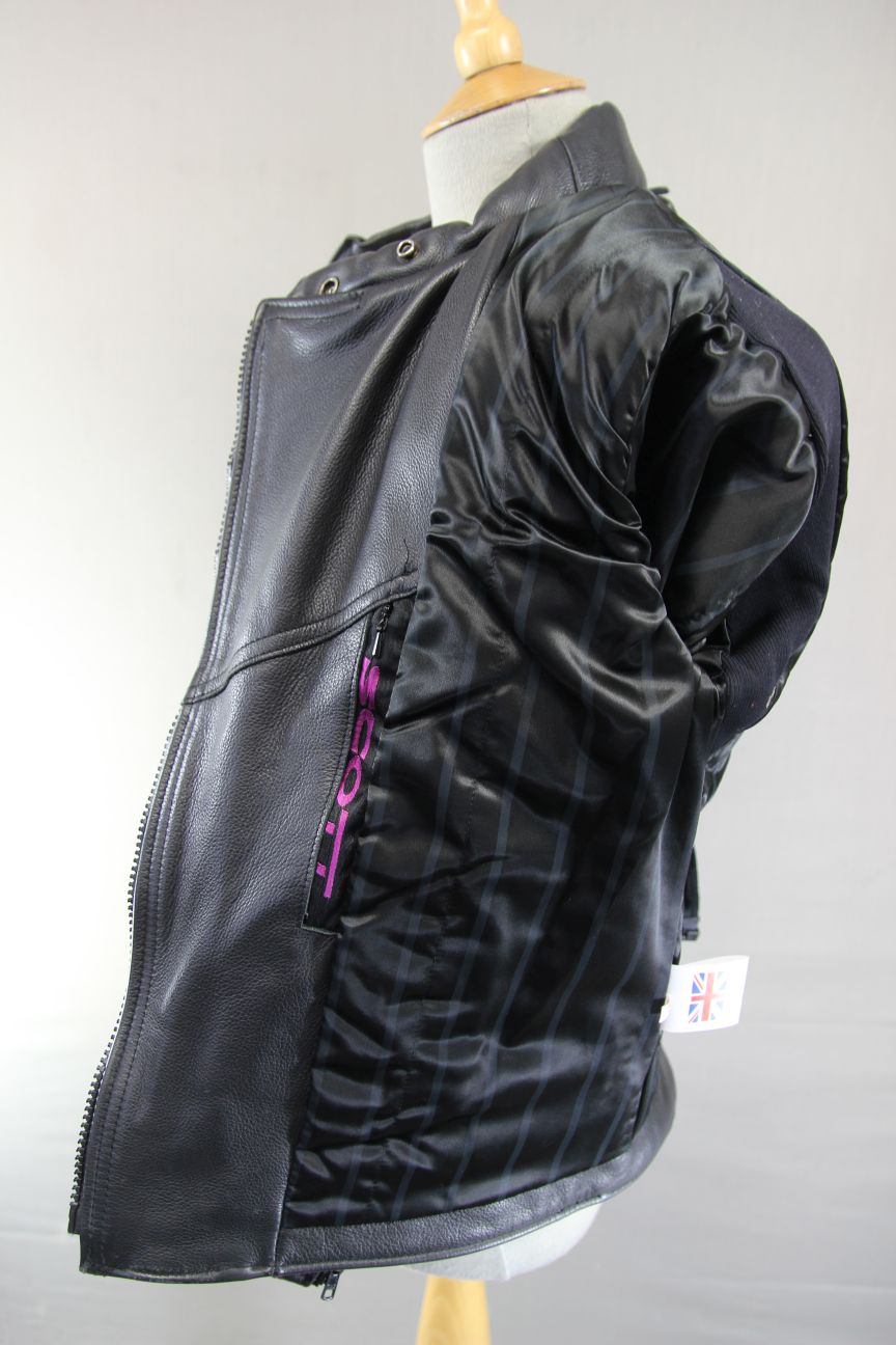 CLASSIC BRITISH MADE BLACK SCOTT LEATHERS BIKER JACKET: SIZE 14