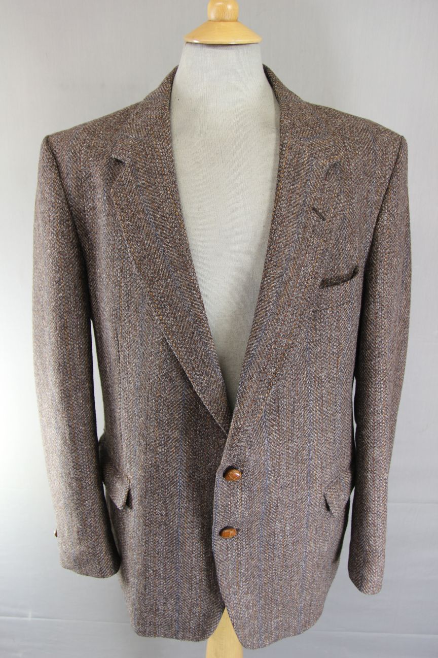BRITISH MADE HODGES PURE WOOL CLASSIC STRIPED BROWN TWEED JACKET 44 INCH