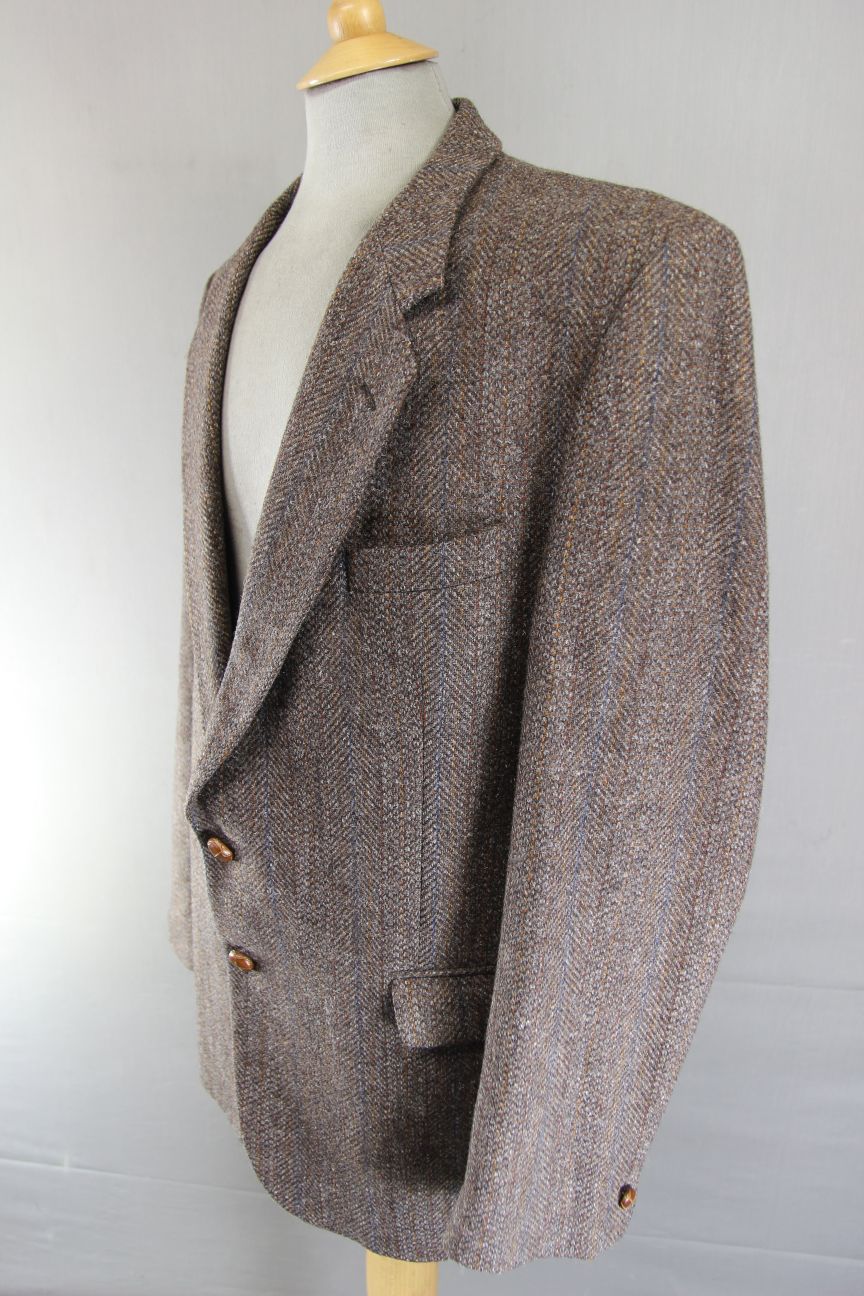 BRITISH MADE HODGES PURE WOOL CLASSIC STRIPED BROWN TWEED JACKET 44 INCH