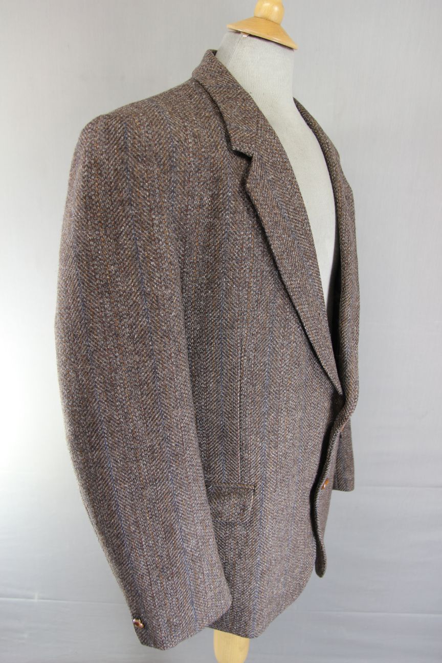 BRITISH MADE HODGES PURE WOOL CLASSIC STRIPED BROWN TWEED JACKET 44 INCH