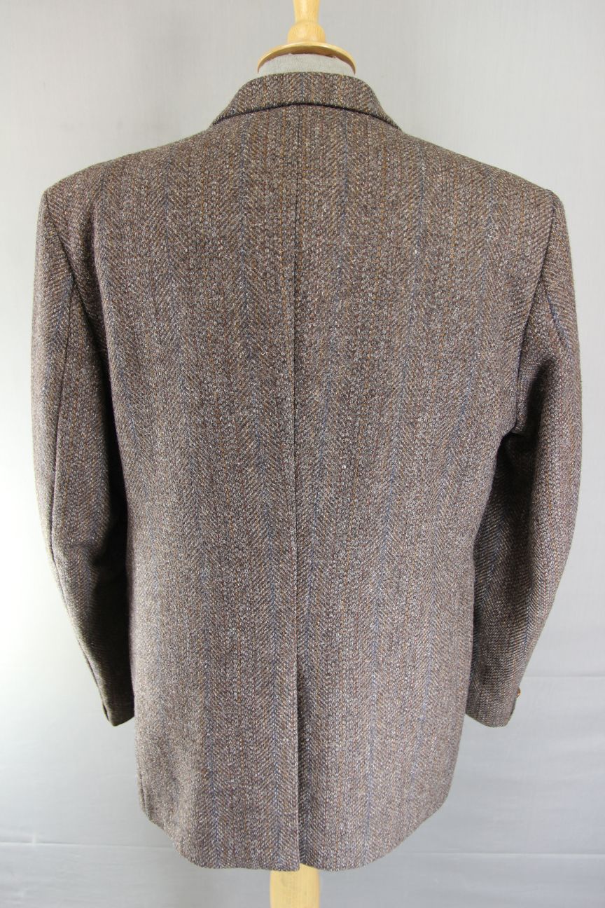 BRITISH MADE HODGES PURE WOOL CLASSIC STRIPED BROWN TWEED JACKET 44 INCH