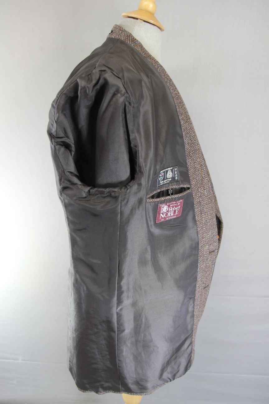 BRITISH MADE HODGES PURE WOOL CLASSIC STRIPED BROWN TWEED JACKET 44 INCH
