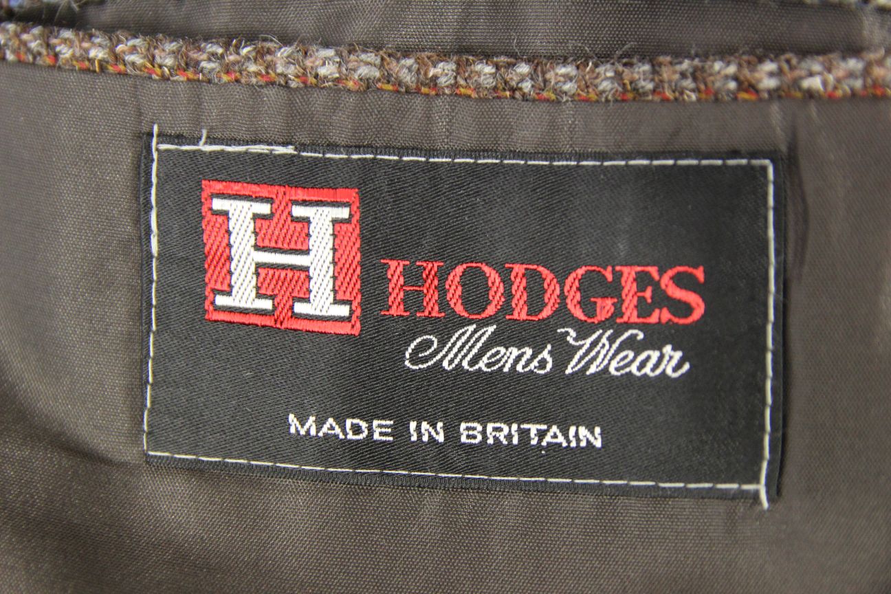 BRITISH MADE HODGES PURE WOOL CLASSIC STRIPED BROWN TWEED JACKET 44 INCH