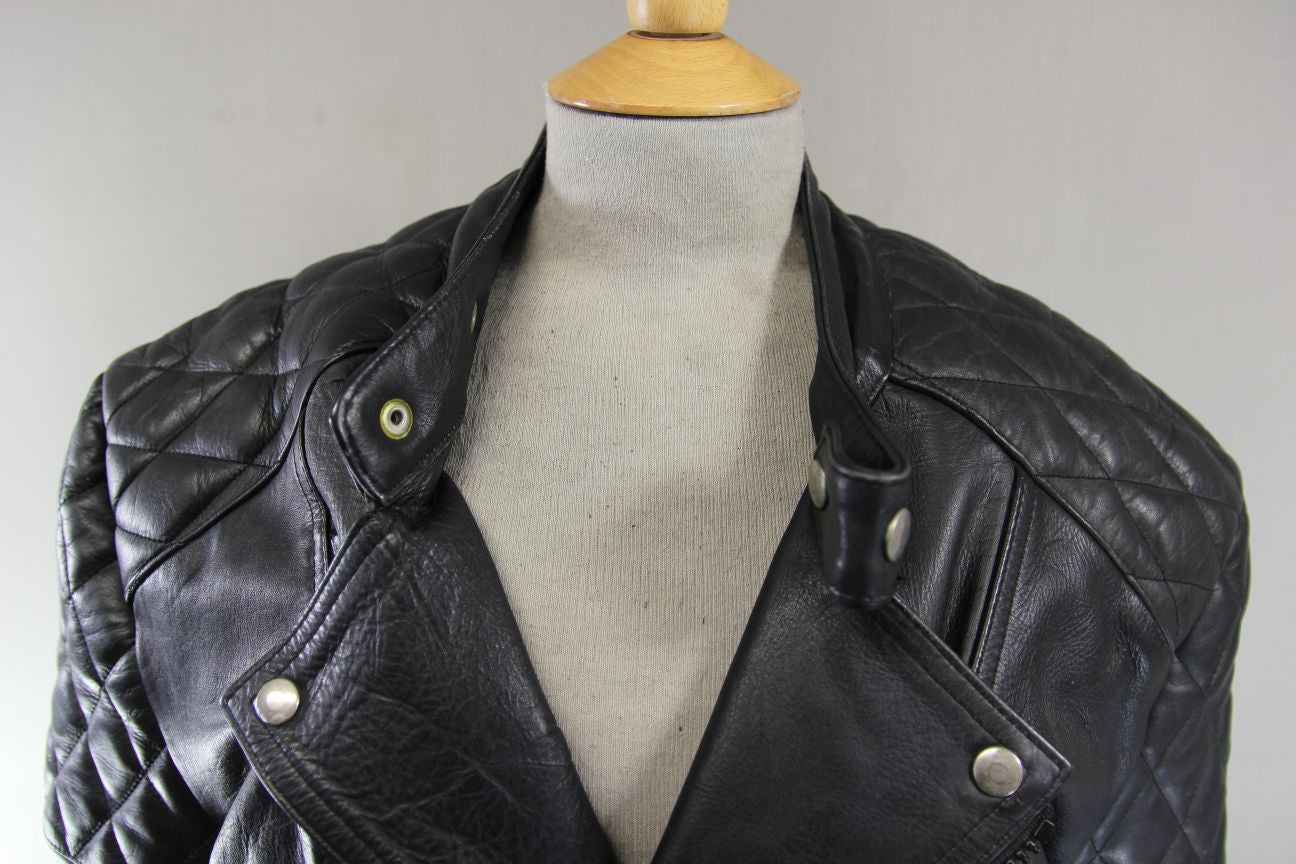 CLASSIC VINTAGE 1980's BLACK LEATHER SPORTEX B5 BIKER JACKET 40-42 INCH