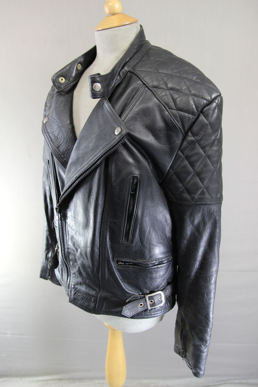 CLASSIC VINTAGE 1980's BLACK LEATHER SPORTEX B5 BIKER JACKET 40-42 INCH