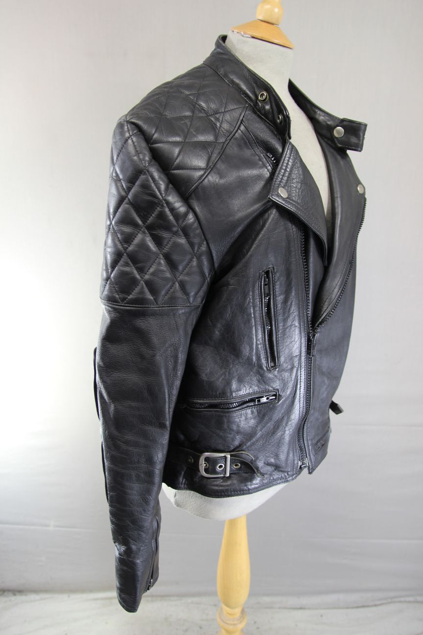 CLASSIC VINTAGE 1980's BLACK LEATHER SPORTEX B5 BIKER JACKET 40-42 INCH