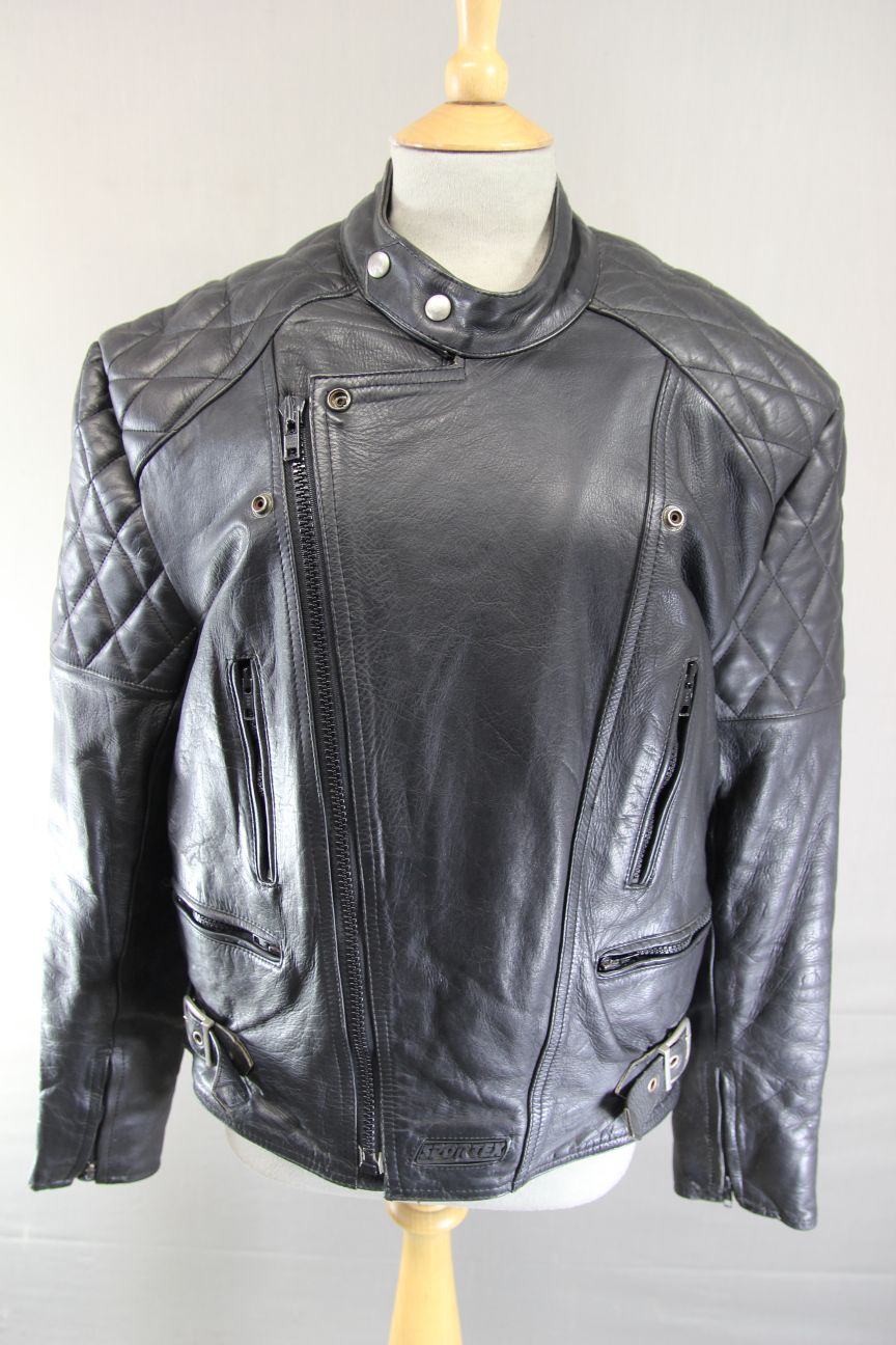 CLASSIC VINTAGE 1980's BLACK LEATHER SPORTEX B5 BIKER JACKET 40-42 INCH