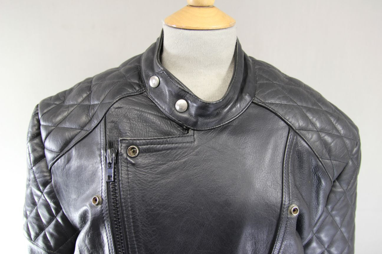 CLASSIC VINTAGE 1980's BLACK LEATHER SPORTEX B5 BIKER JACKET 40-42 INCH