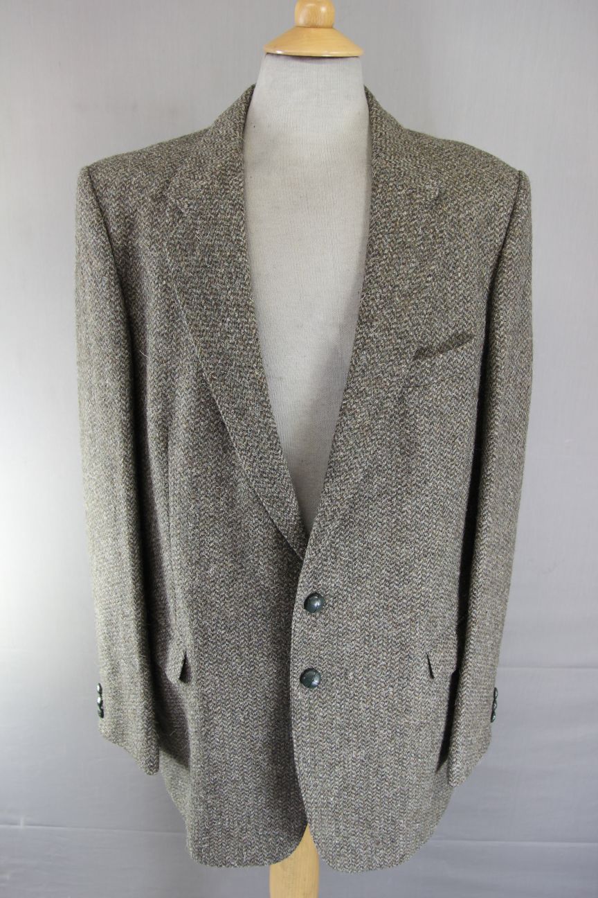 M&S ST. MICHAEL BRITISH MADE PURE WOOL GREEN TWEED JACKET 44 INCH (LONG FIT)