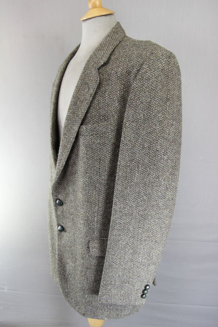 M&S ST. MICHAEL BRITISH MADE PURE WOOL GREEN TWEED JACKET 44 INCH (LONG FIT)