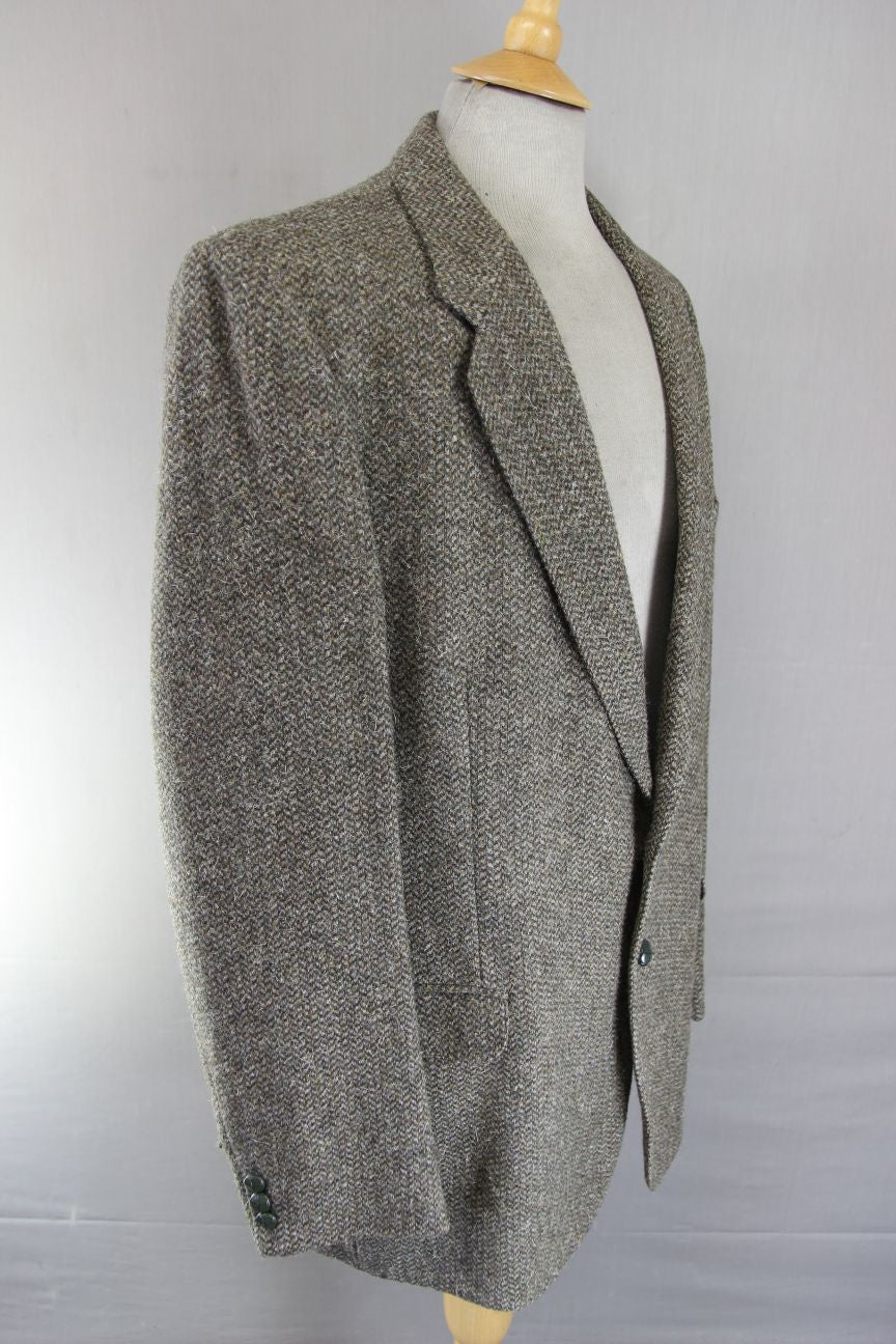 M&S ST. MICHAEL BRITISH MADE PURE WOOL GREEN TWEED JACKET 44 INCH (LONG FIT)