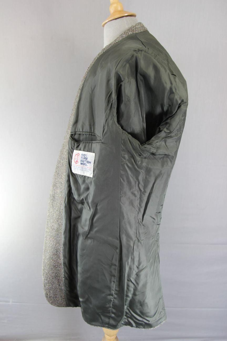 M&S ST. MICHAEL BRITISH MADE PURE WOOL GREEN TWEED JACKET 44 INCH (LONG FIT)