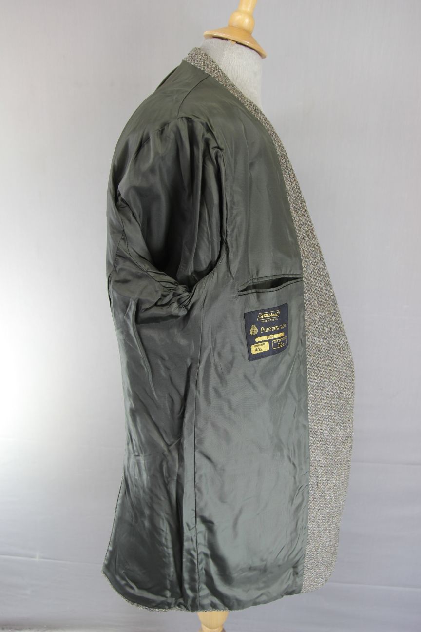 M&S ST. MICHAEL BRITISH MADE PURE WOOL GREEN TWEED JACKET 44 INCH (LONG FIT)