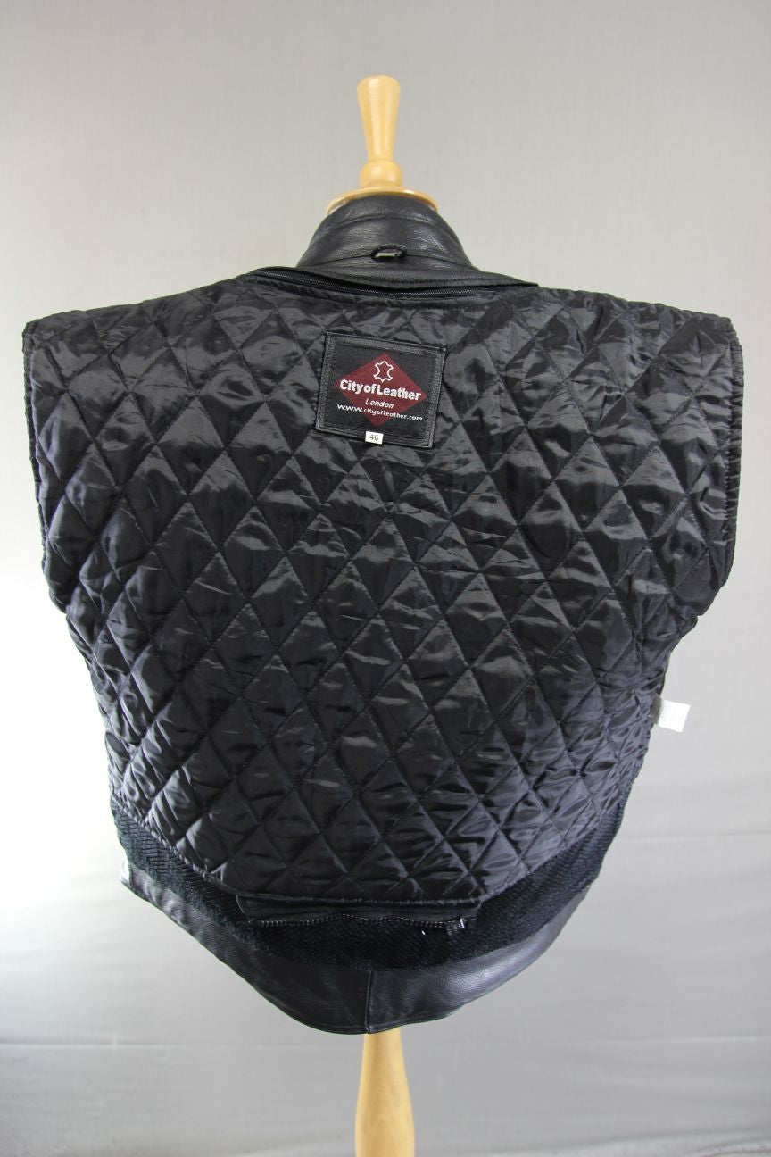 CITY OF LEATHER BLACK BIKER JACKET WITH ADDITIONAL QUILTED LINING 44-46 INCH