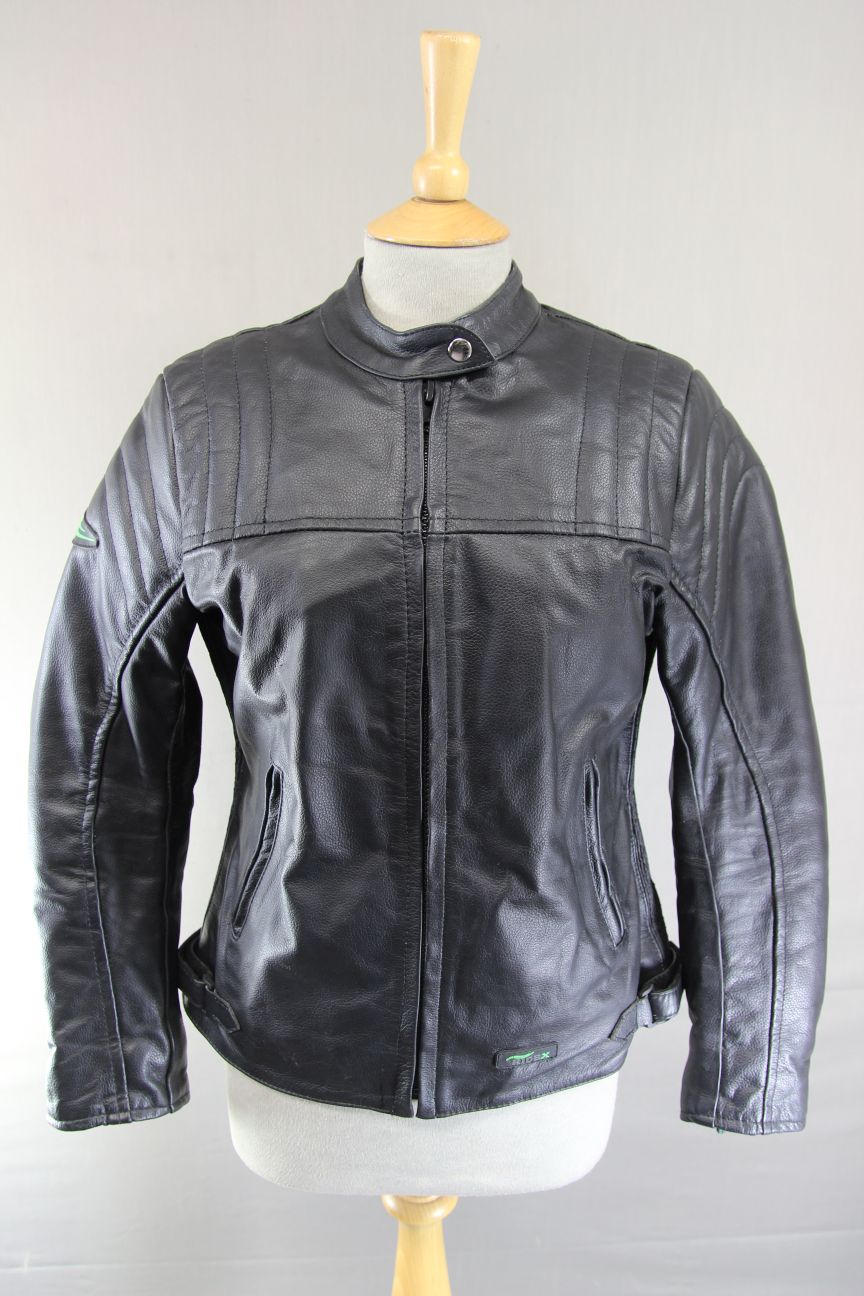 RIDEX BLACK LEATHER BIKER JACKET + BACK/SHOULDER/ELBOW CE ARMOUR: LADIES M/SZ 12