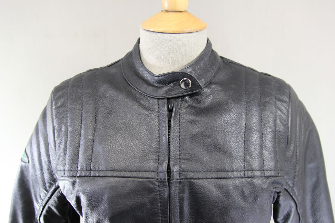 RIDEX BLACK LEATHER BIKER JACKET + BACK/SHOULDER/ELBOW CE ARMOUR: LADIES M/SZ 12