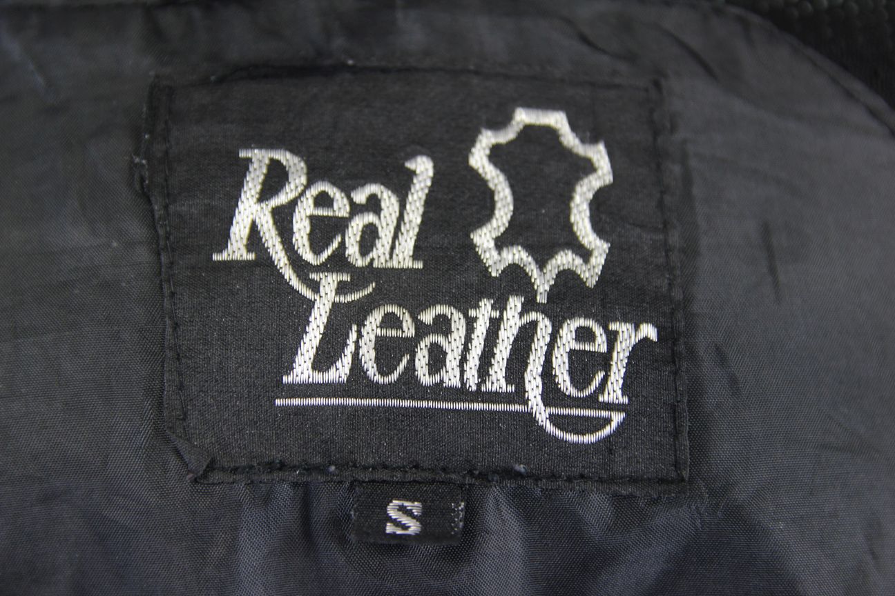 CLASSIC BLACK, BLUE & SILVER LEATHER BIKER JACKET 38 INCH/SMALL