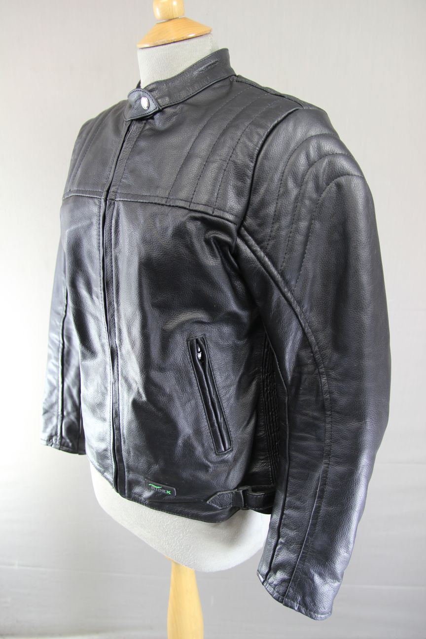 RIDEX BLACK LEATHER BIKER JACKET + BACK/SHOULDER/ELBOW CE ARMOUR: LADIES M/SZ 12