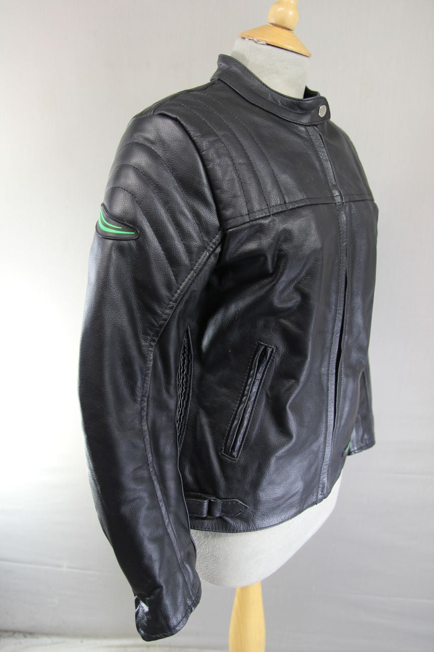 RIDEX BLACK LEATHER BIKER JACKET + BACK/SHOULDER/ELBOW CE ARMOUR: LADIES M/SZ 12