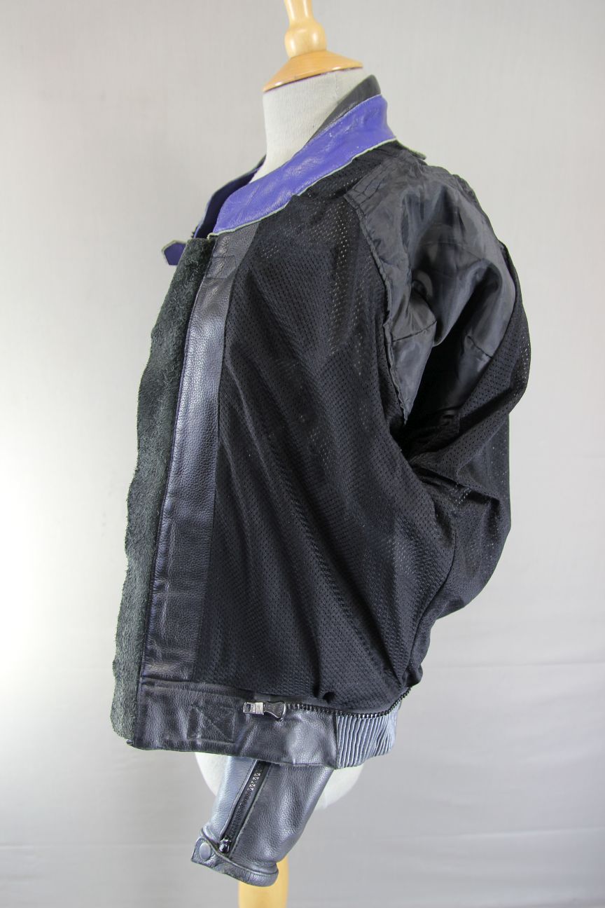 CLASSIC BLACK, BLUE & SILVER LEATHER BIKER JACKET 38 INCH/SMALL