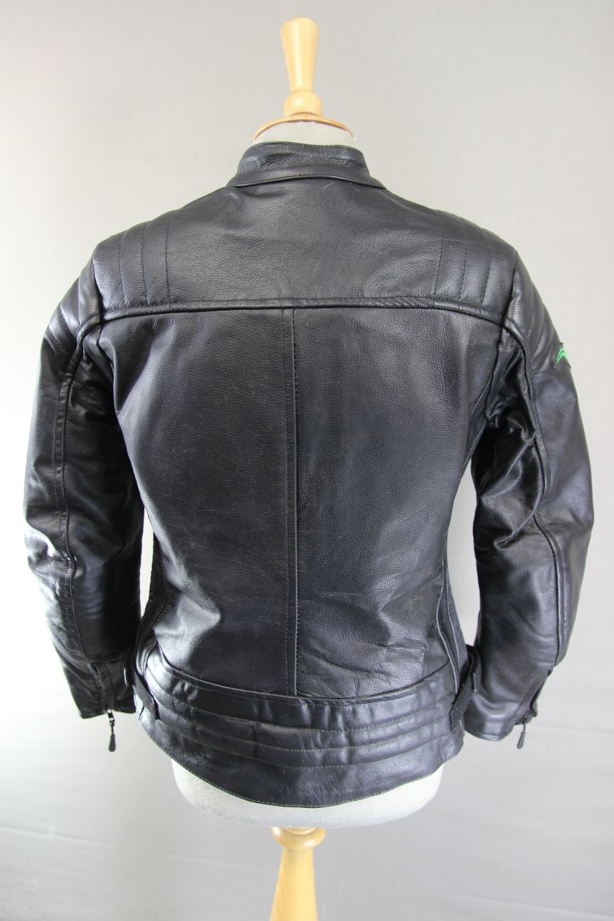 RIDEX BLACK LEATHER BIKER JACKET + BACK/SHOULDER/ELBOW CE ARMOUR: LADIES M/SZ 12
