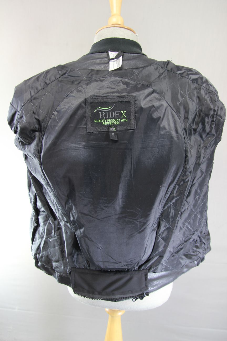 RIDEX BLACK LEATHER BIKER JACKET + BACK/SHOULDER/ELBOW CE ARMOUR: LADIES M/SZ 12