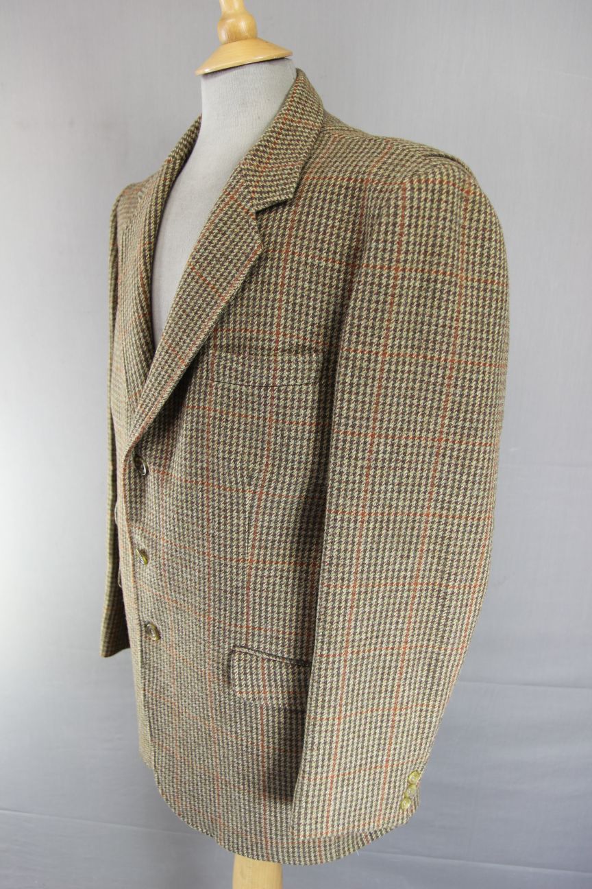 BRITISH MADE BEAVER 3 POCKET BROWN HOUNDSTOOTH CHECKED JACKET 40 INCH (REG FIT)