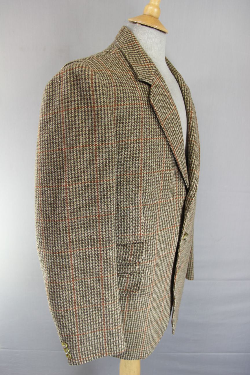 BRITISH MADE BEAVER 3 POCKET BROWN HOUNDSTOOTH CHECKED JACKET 40 INCH (REG FIT)