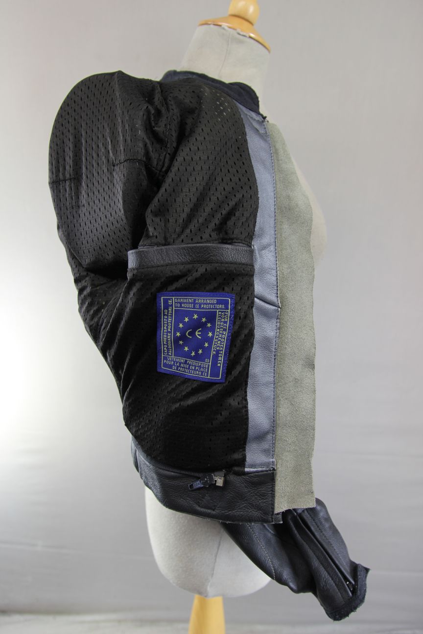 IXS LADIES BLACK & SILVER LEATHER BIKER JACKET + SHOULDER & ELBOW CE ARMOUR 32"