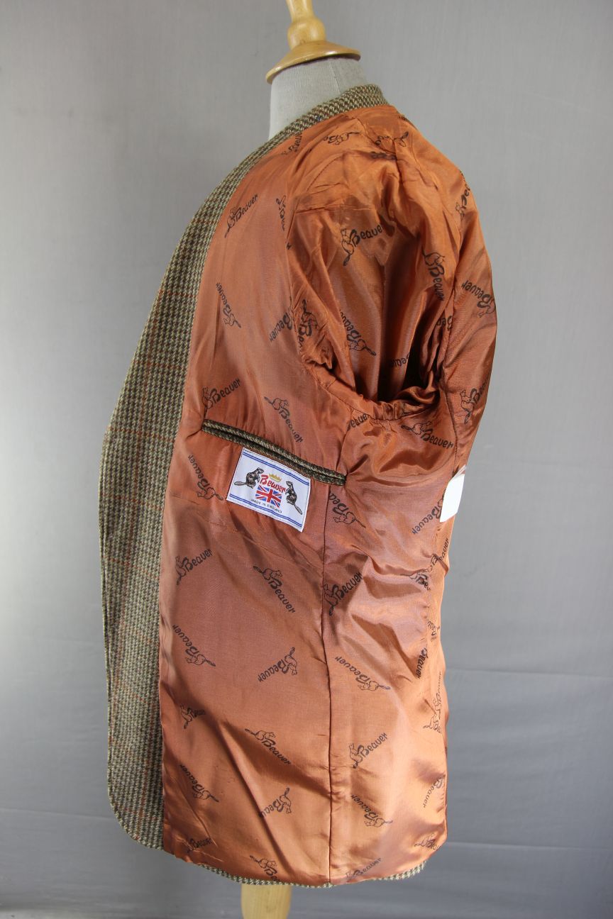 BRITISH MADE BEAVER 3 POCKET BROWN HOUNDSTOOTH CHECKED JACKET 40 INCH (REG FIT)
