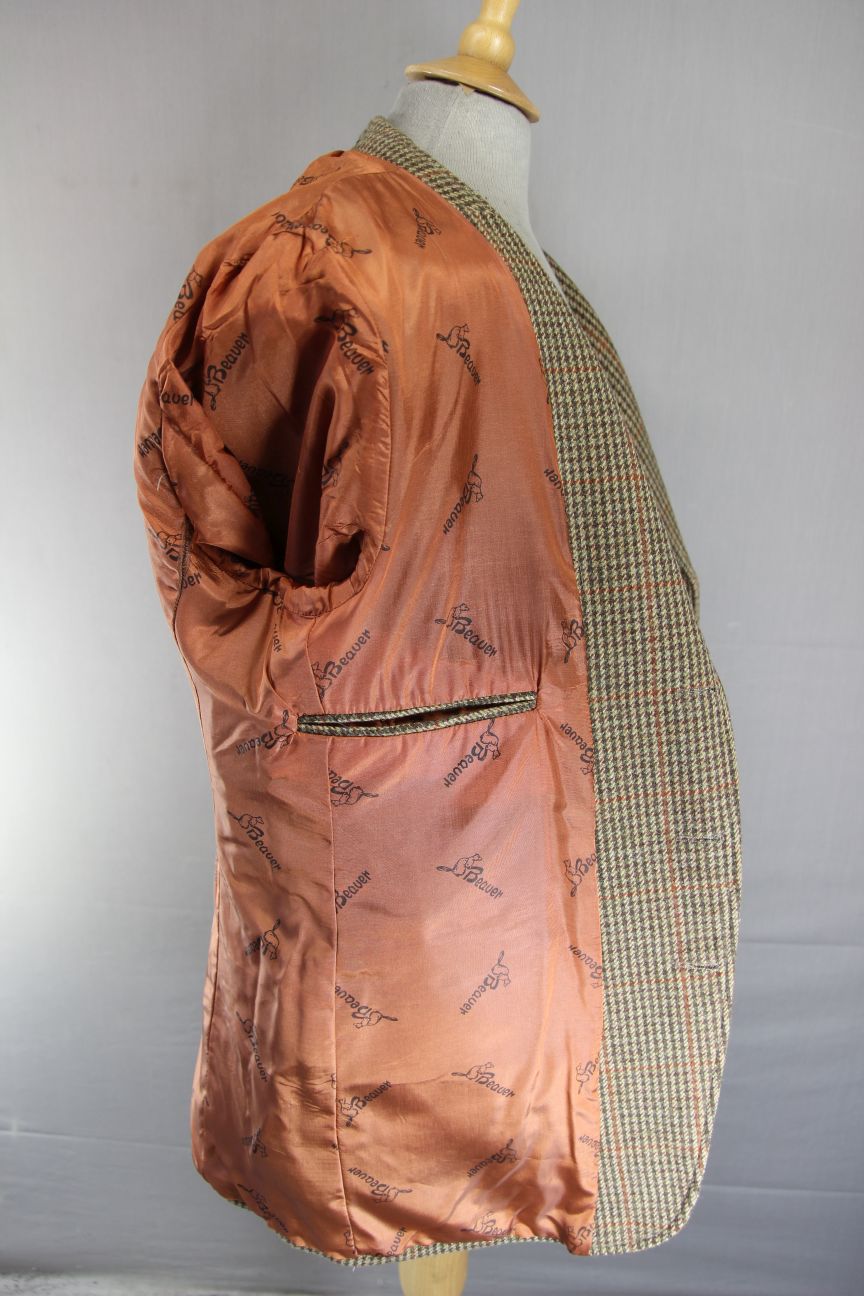 BRITISH MADE BEAVER 3 POCKET BROWN HOUNDSTOOTH CHECKED JACKET 40 INCH (REG FIT)