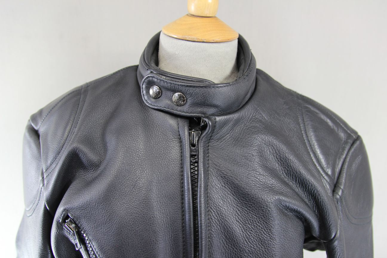 CLASSIC BRITISH MADE BLACK SCOTT LEATHERS BIKER JACKET 36 INCH