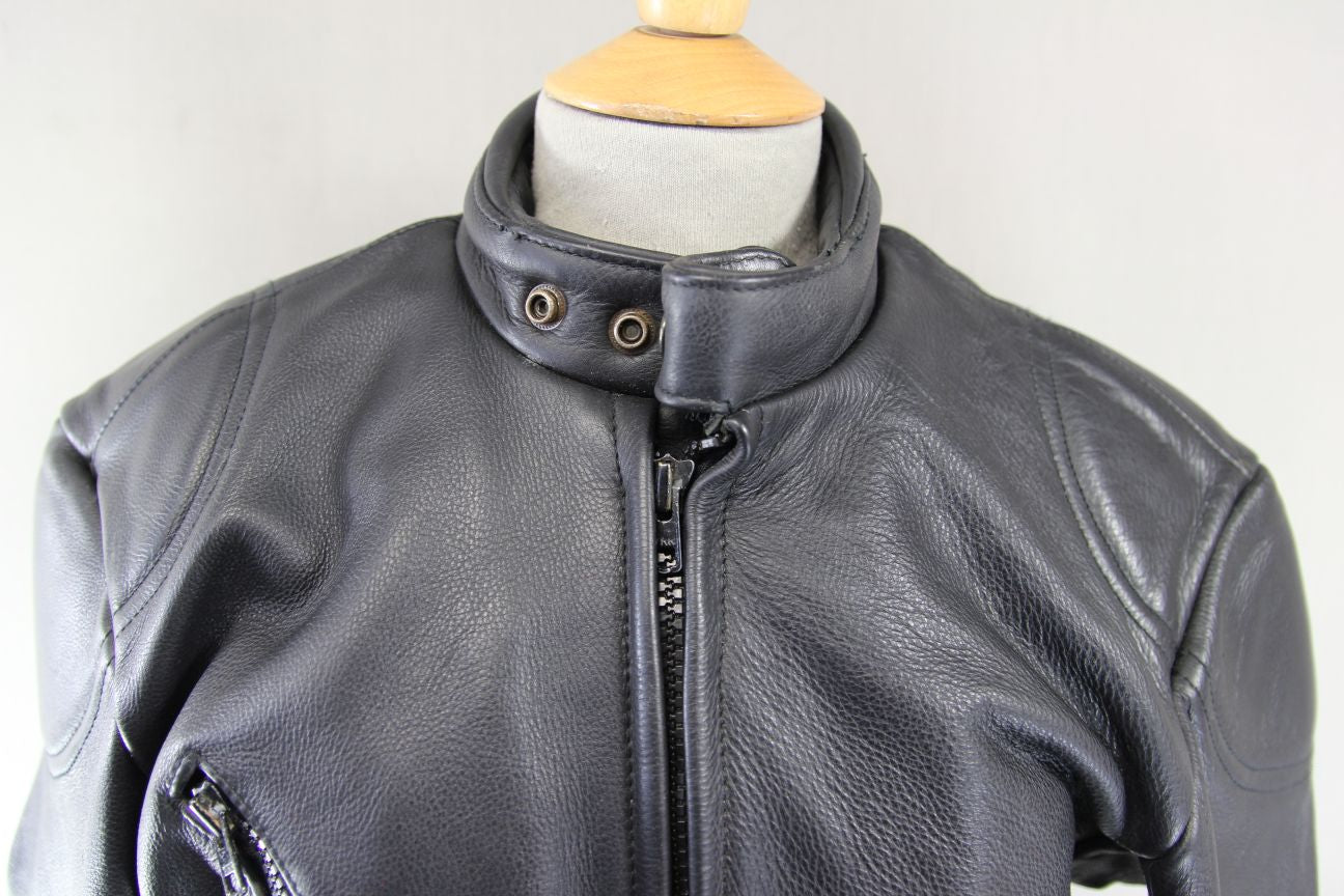 CLASSIC BRITISH MADE BLACK SCOTT LEATHERS BIKER JACKET 36 INCH