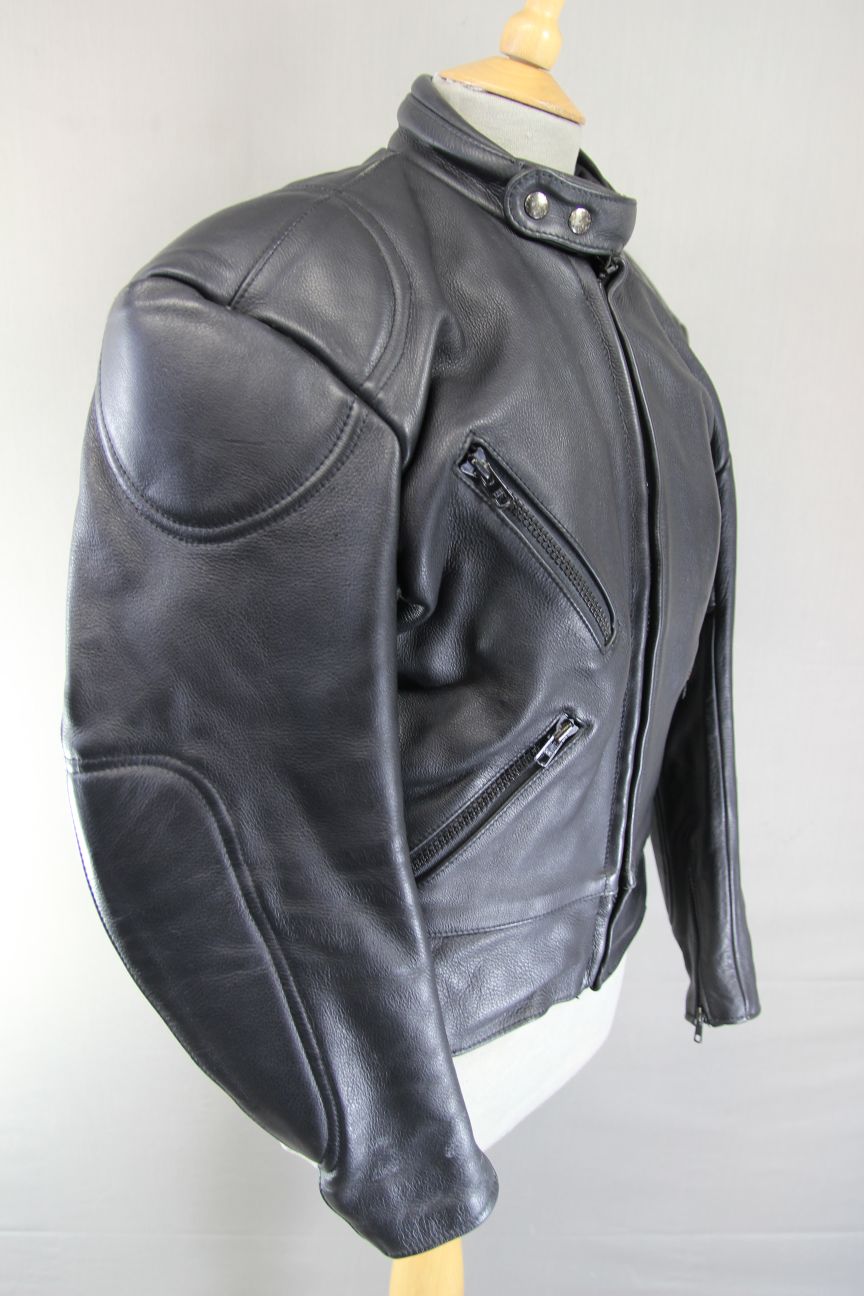 CLASSIC BRITISH MADE BLACK SCOTT LEATHERS BIKER JACKET 36 INCH