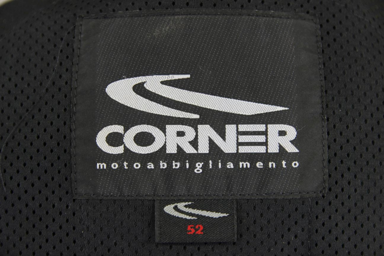 CORNER RACING/SPORTS BLUE, GREEN & WHITE LEATHER BIKER JACKET: 38-40 INCH CHEST