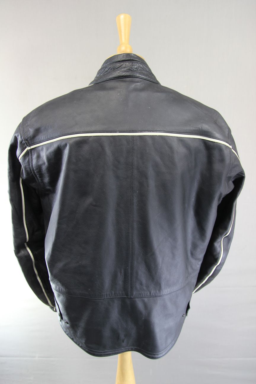 CORNER CLASSIC BLACK & IVORY LEATHER BIKER JACKET 46 INCH CHEST/XL