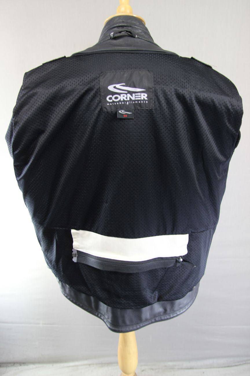 CORNER CLASSIC BLACK & IVORY LEATHER BIKER JACKET 46 INCH CHEST/XL