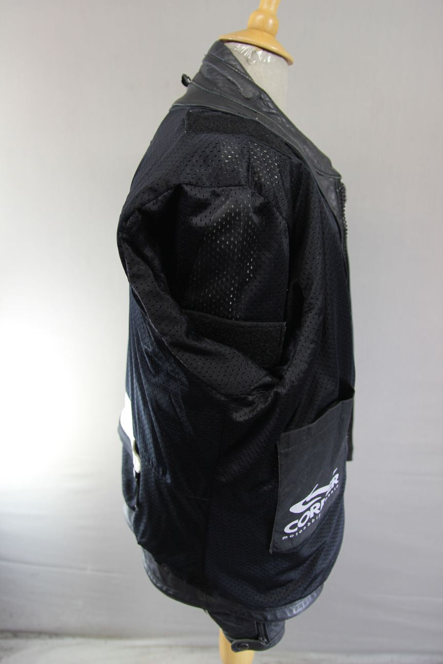 CORNER CLASSIC BLACK & IVORY LEATHER BIKER JACKET 46 INCH CHEST/XL