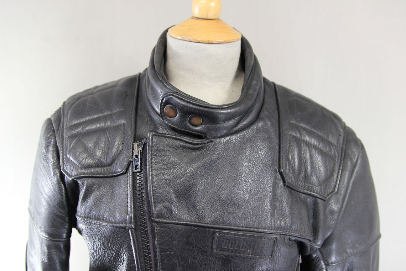 CLASSIC BRITISH MADE SPORTEX DOLOMITE BLACK LEATHER BIKER JACKET 36-38 INCH