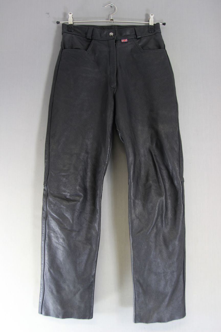 BRITISH MADE SCOTT LEATHERS BLACK BIKER JEANS SIZE 12: WAIST 28"/INSIDE LEG 29"