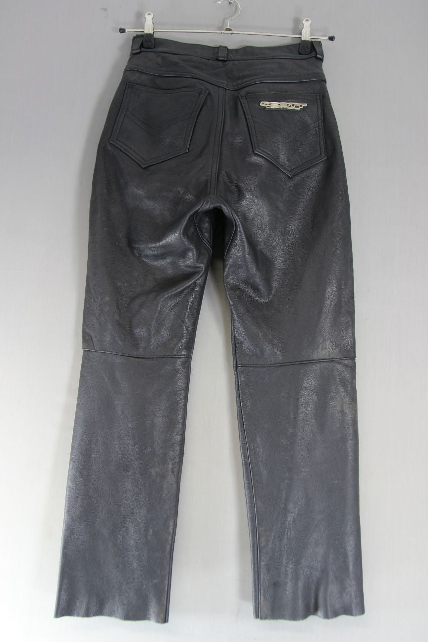 BRITISH MADE SCOTT LEATHERS BLACK BIKER JEANS SIZE 12: WAIST 28"/INSIDE LEG 29"