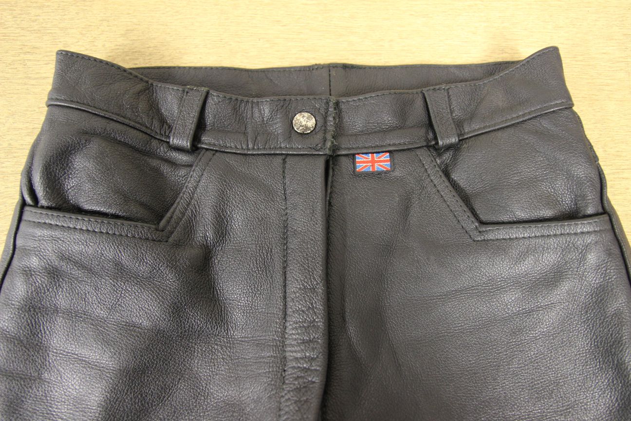 BRITISH MADE SCOTT LEATHERS BLACK BIKER JEANS SIZE 12: WAIST 28"/INSIDE LEG 29"