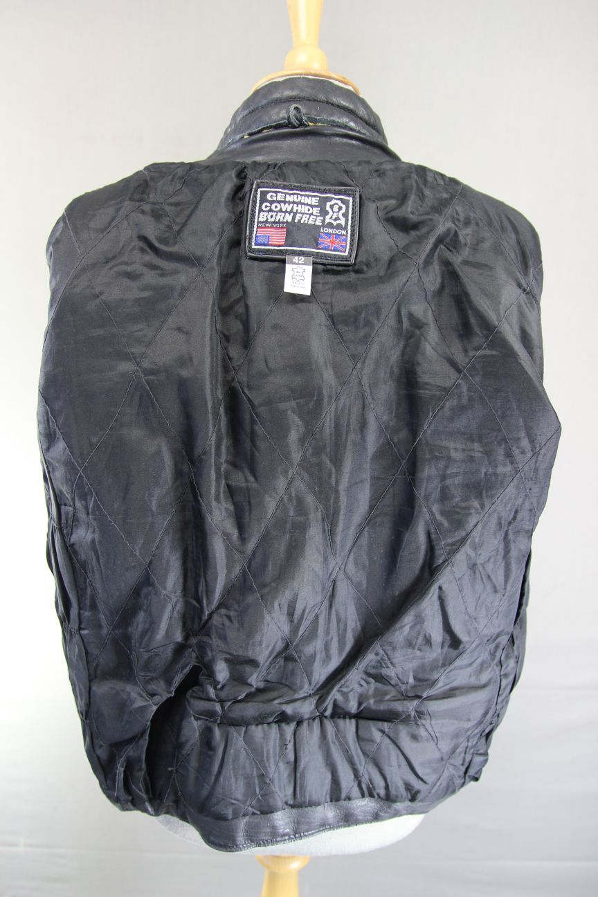 CLASSIC 'BORN FREE' BLACK COWHIDE LEATHER BIKER JACKET 38-40 INCH CHEST
