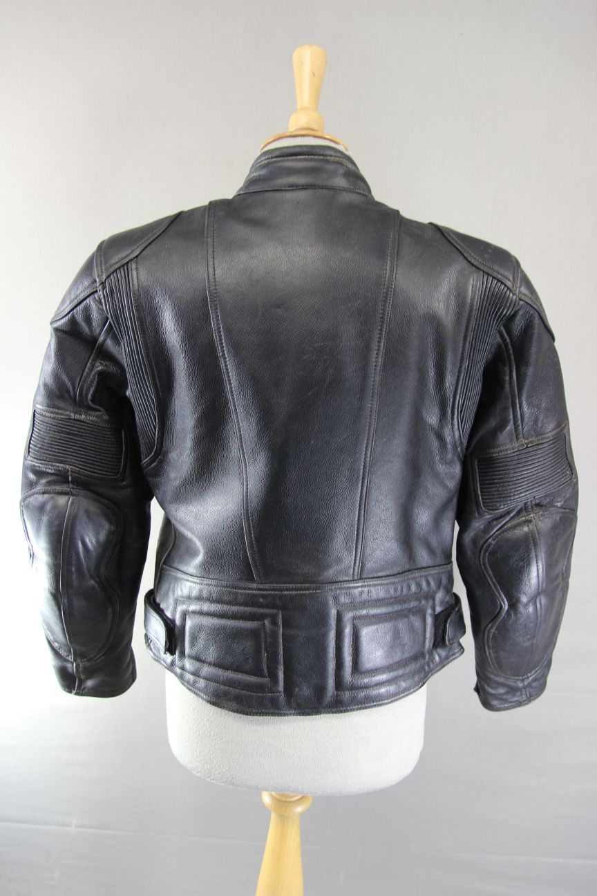 RST BRITISH DESIGNED BLACK COWHIDE LEATHER BIKER JACKET + BACK PROTECTOR SIZE 12