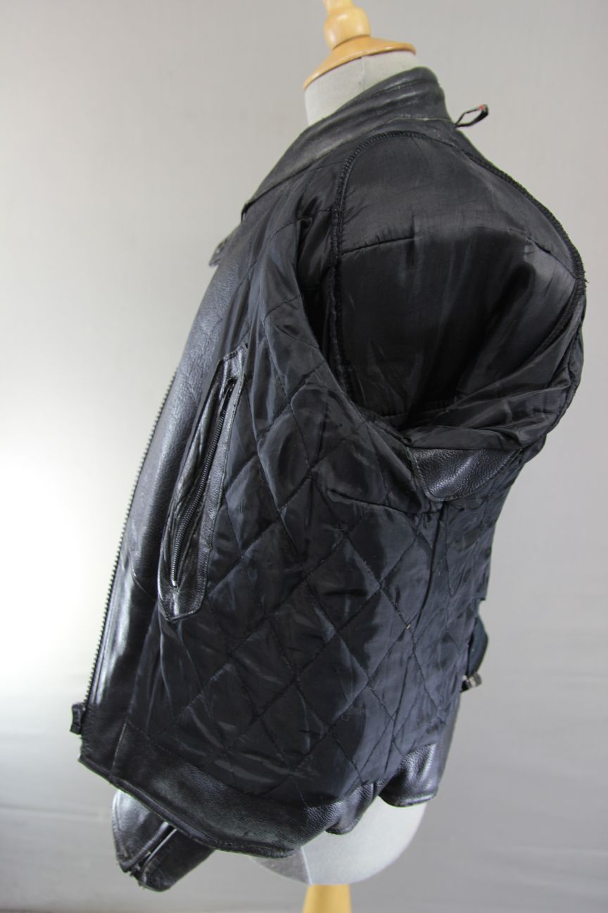 RST BRITISH DESIGNED BLACK COWHIDE LEATHER BIKER JACKET + BACK PROTECTOR SIZE 12
