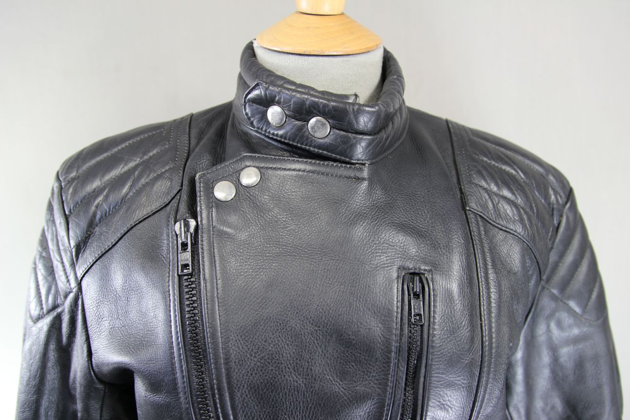 DYNAMIC LEATHERS CLASSIC BLACK COWHIDE BIKER JACKET 36-38 INCH